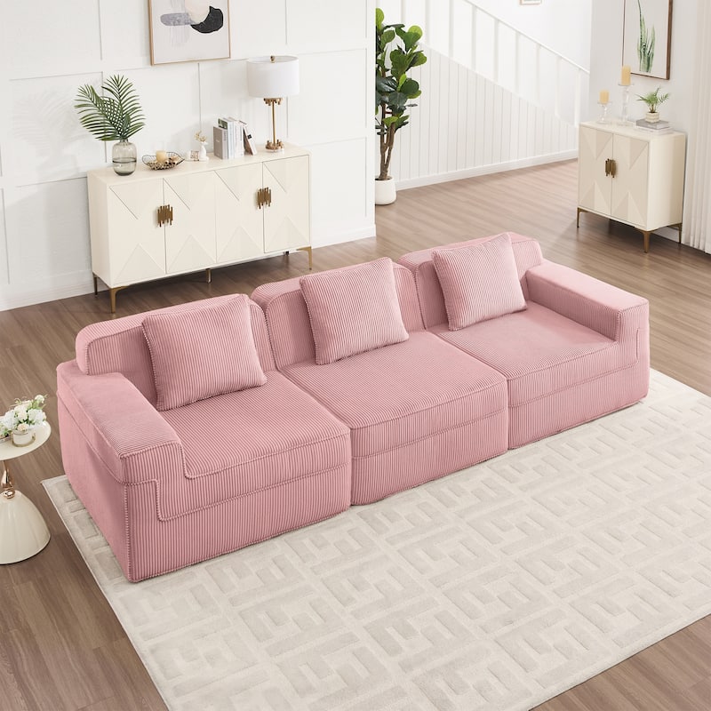 GDFStudio - Modular 3-Seater 117.3" Corduroy Boneless Cloud Sofa - Pink