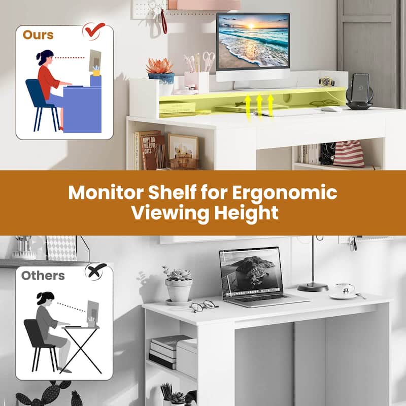 Costway 43" Home Office Desk with Power Outlets Monitor Shelf - See Details