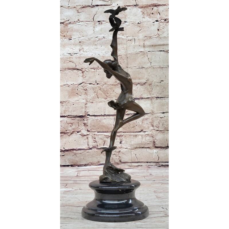 Girl Dancing With Birds Bronze Metal Statue Sculpture Original Art Marble Base