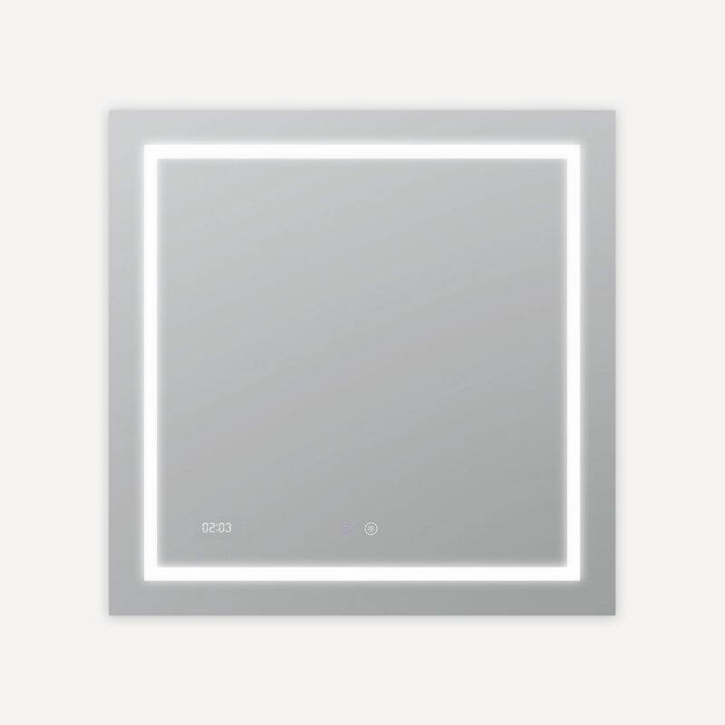 AQUADOM Daytona 30" Led Lighted Mirror for Bathroom Defogger, Digital Clock - 30"x30"x1" - 30"x30"x1"