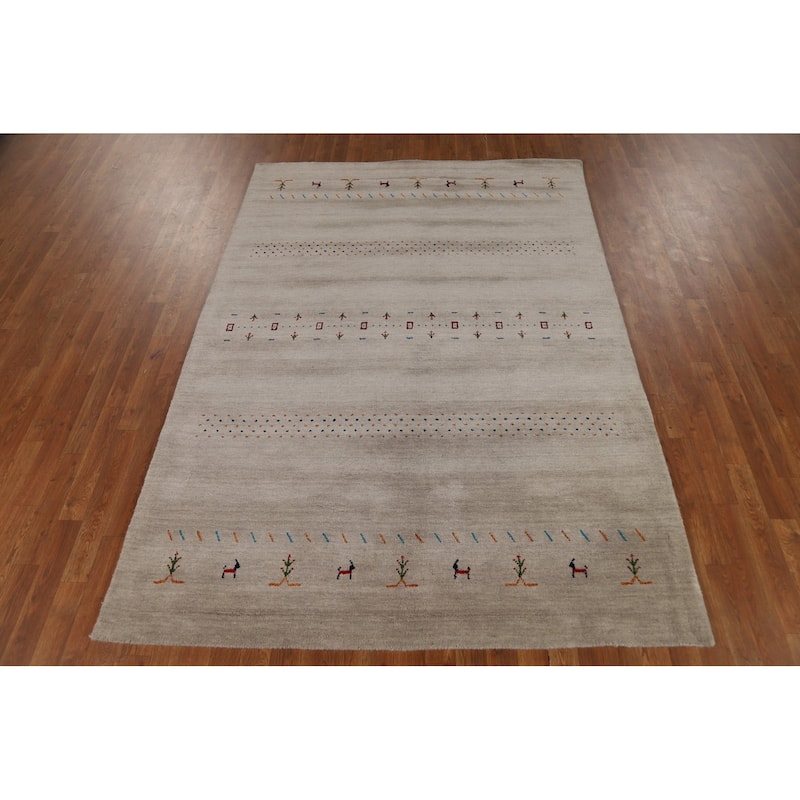 Tribal Gabbeh Oriental Rug Hand-Knotted Modern Wool Carpet - 5'7"x 7'11"