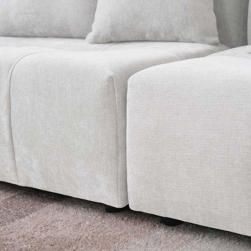 Extra Large U Shaped Linen Modular Sectional Couch with Ottoman for Living Room
