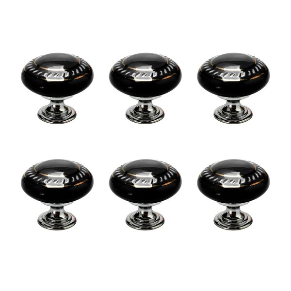 6pcs Ceramic Knobs Vintage Knob Drawer Pull Handle Furniture Door Cabinet Cupboard Wardrobe Dresser Decorative Gold Circle Black