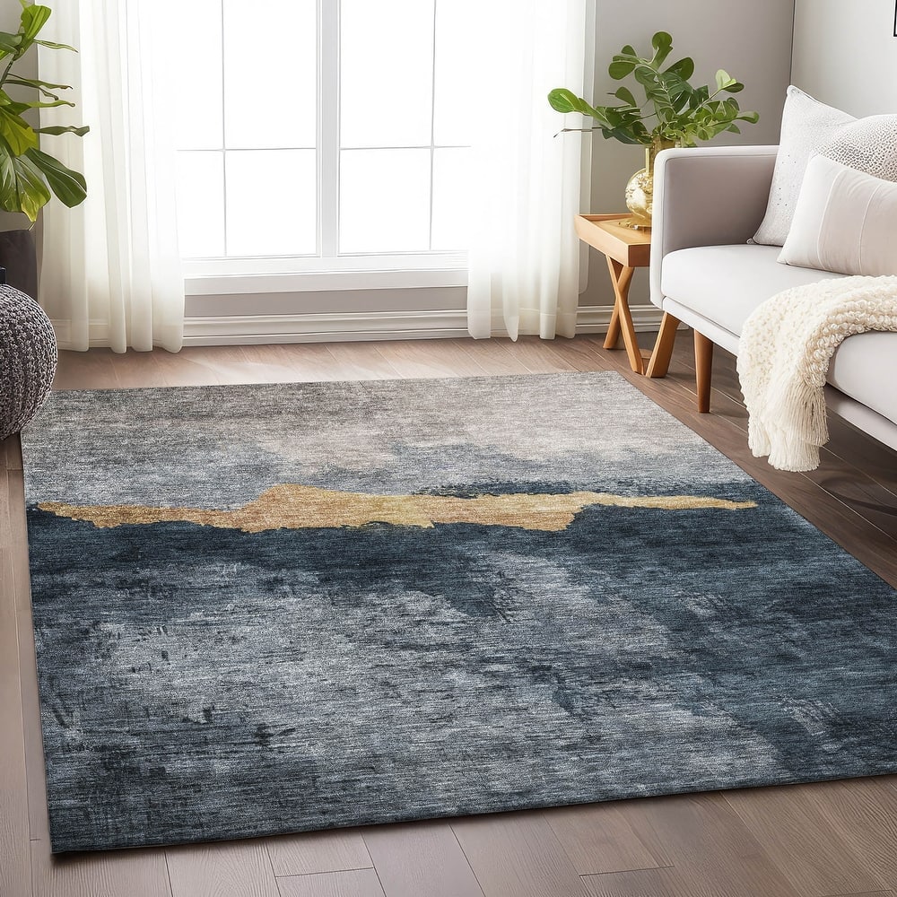 Machine Washable Indoor/ Outdoor Modern Contemporary Chantille Rug