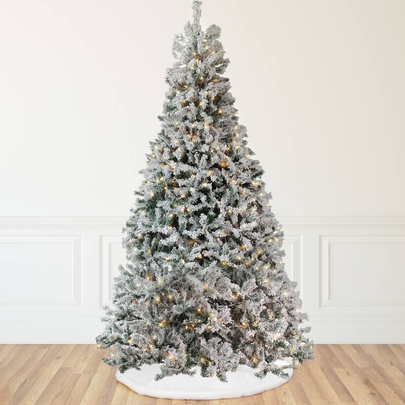 12' Pre-Lit Heavily Flocked Slim Artificial Pine Christmas Tree - Clear Lights