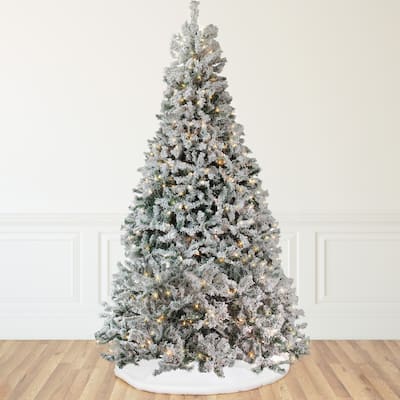 12' Pre-Lit Heavily Flocked Slim Artificial Pine Christmas Tree - Clear Lights