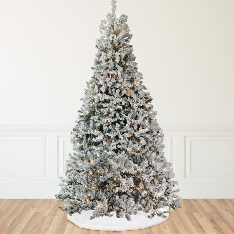 12' Slim Pine Heavily Flocked Artificial Christmas Tree, Clear Lights - over-10-feet
