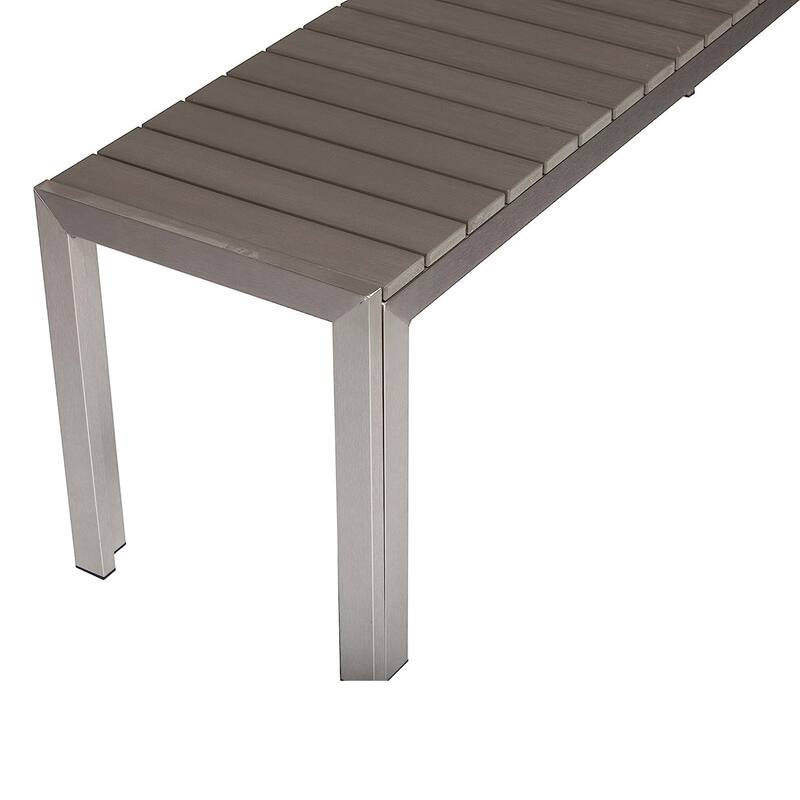 Effortlessely Uncomplicated Anodized Aluminum Table And Bench Set In Gray (Set of 3)