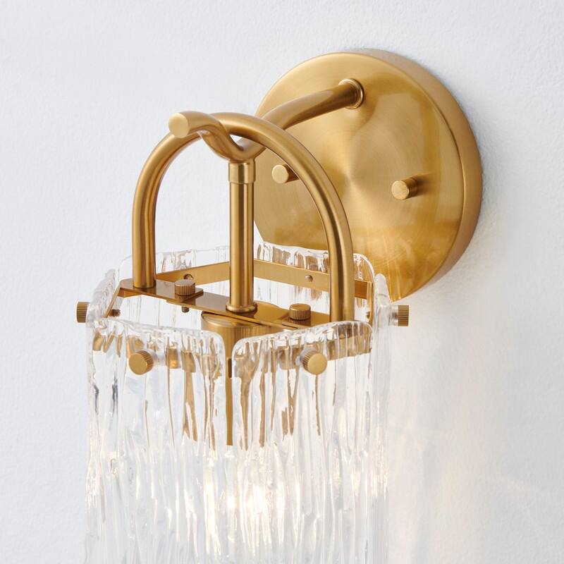 KAWOTI 1-Light Modern Glam Wall Sconce with Textured Glass Shade