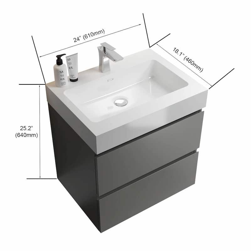 36"/30"/24" Floating Bathroom Vanity with Sink, Wall-Mounted Storage Cabinet