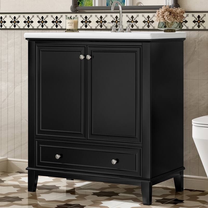 30" Bathroom Vanity with Sink Combo, Multi-functional Bathroom Cabinet with Doors and Drawer, Solid Frame and MDF Board