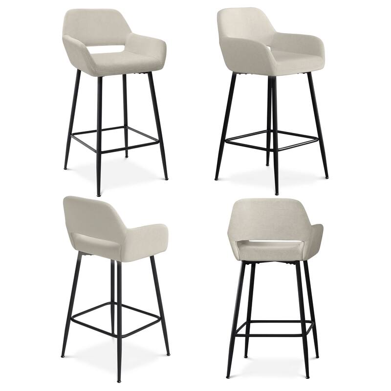 Modern Upholstered 26" Counter Bar Stool with Steel Legs Set of 2 Beige