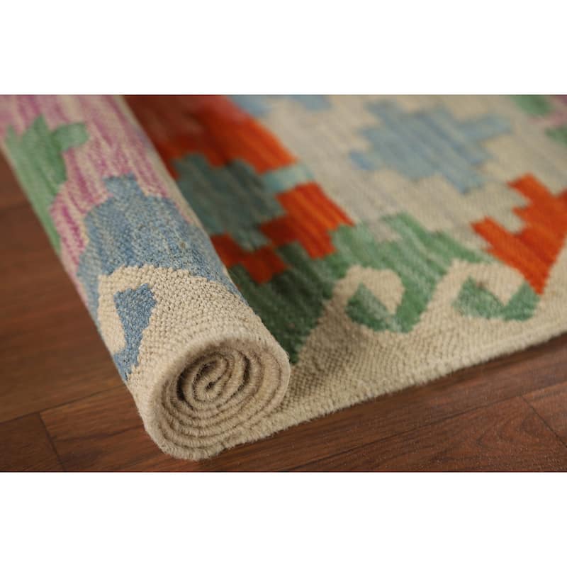 Southwestern / Geometric Kilim Oriental Rug Hand-Woven Wool Carpet - 3'2"x 5'0"