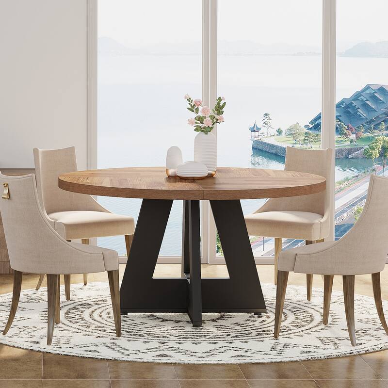 47-inch Round Dining Table Wood Dinner Table for 4-6 People