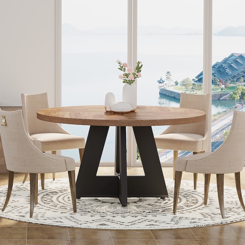 47-inch Wood Round Kitchen Dining Table for Dining Living Room