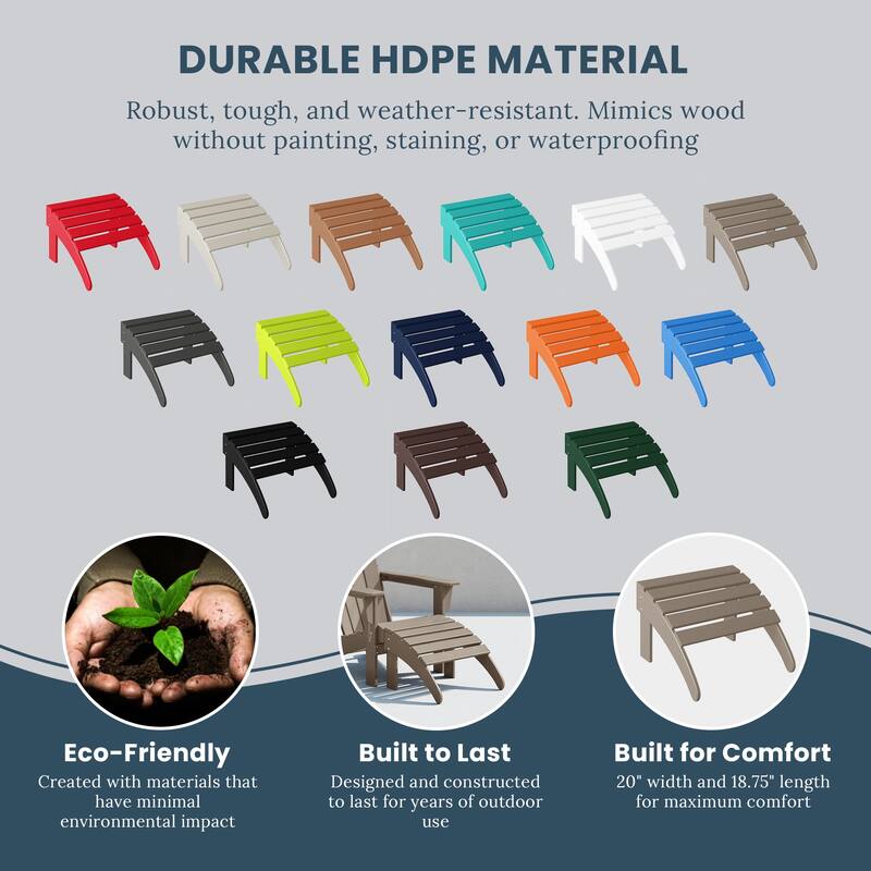 Polytrends Laguna Hdpe All Weather Outdoor Patio Foldable Ottoman
