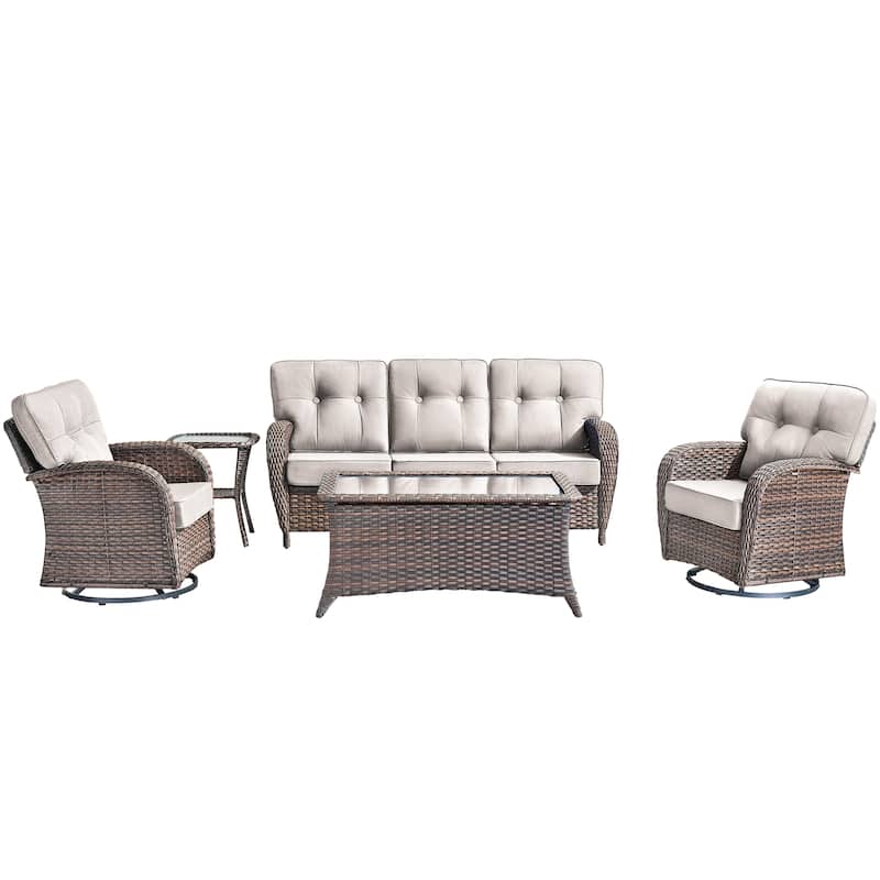 5 Pieces Pocassy 3 Seater Sofa Table with Swivel Chairs