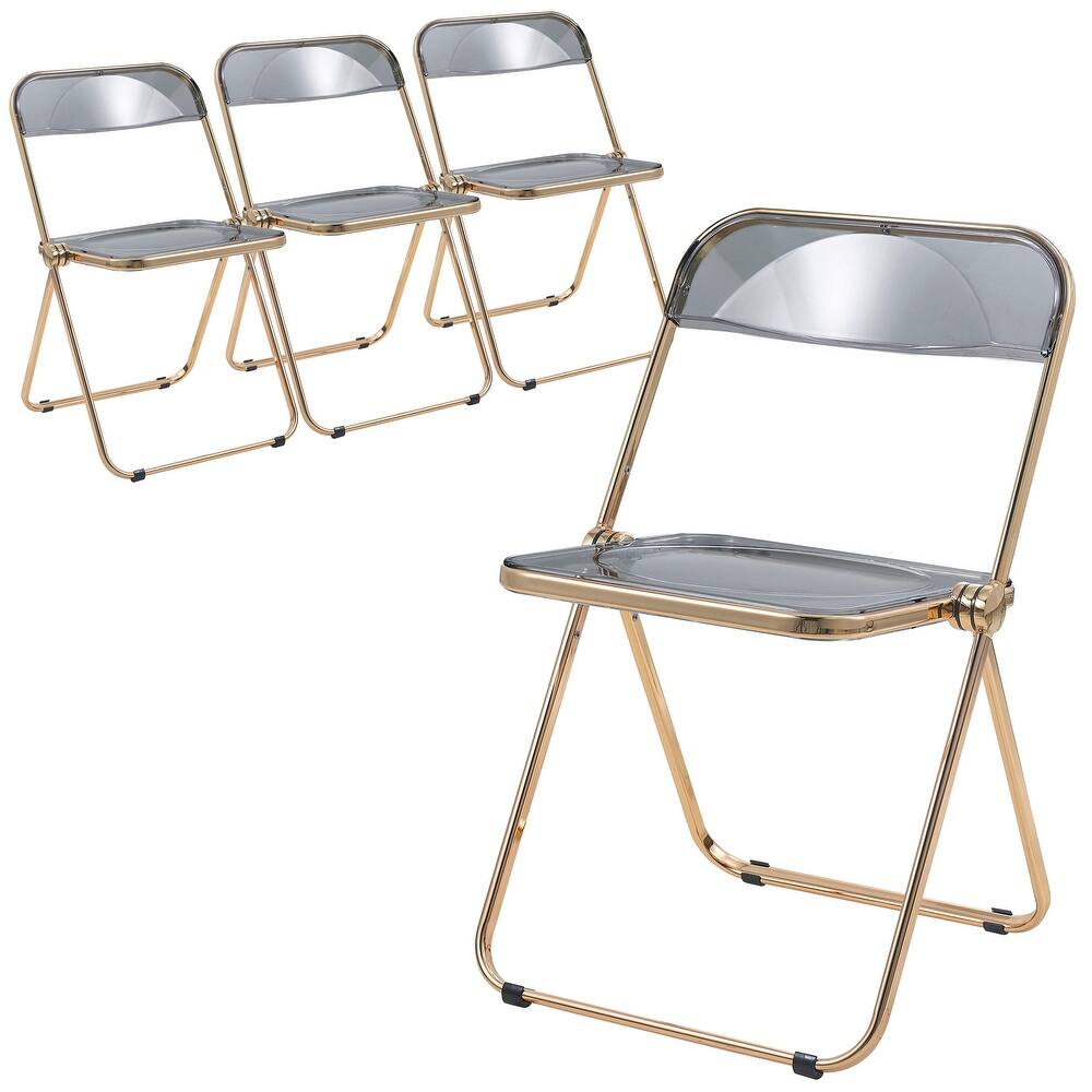 Lawrence Set of 4 Modern Foldable Transparent Acrylic Gold Chrome Folding Chair for Multipurpose Spaces - 30"