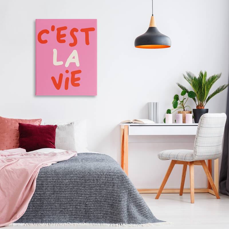 Stupell C'est La Vie on Pink Canvas Wall Art Design By House of Lulu