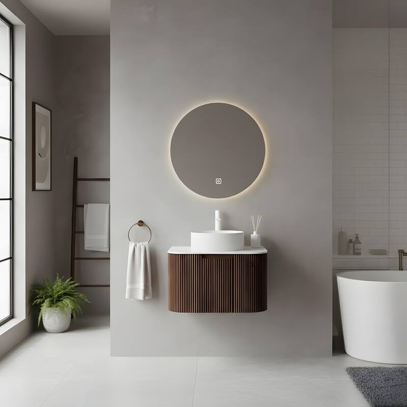 Wall Mounted Bathroom with White Round Ceramic Basin and Drawer