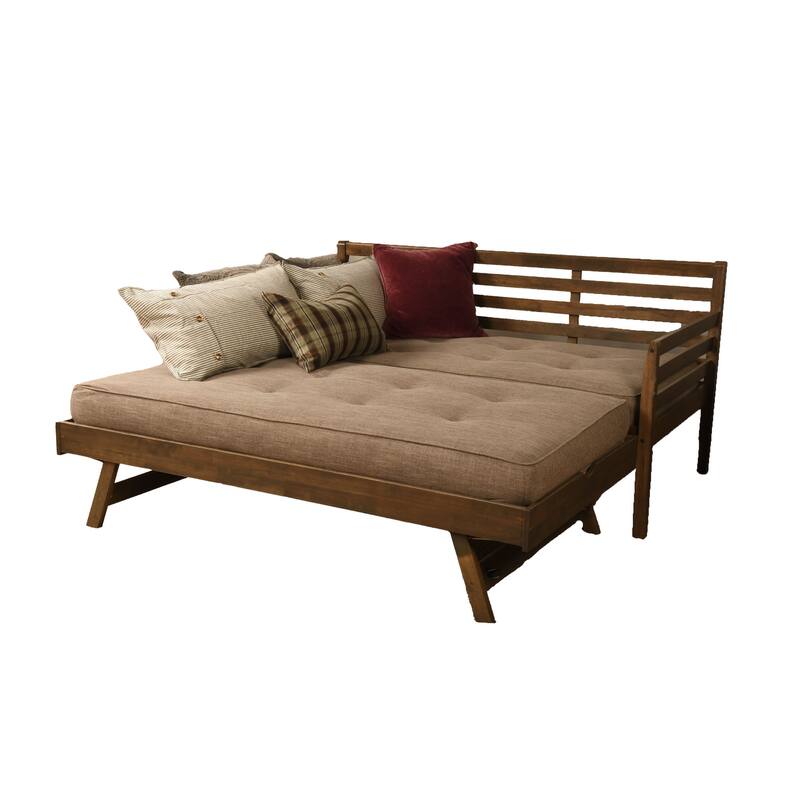 Somette Boho Daybed and Pop Up Bed in Rustic Walnut with Mattresses