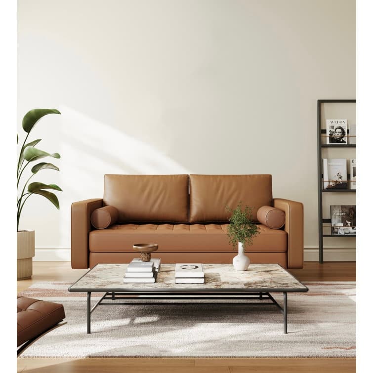 Stateside Mid-Century Square Arm Leather Covered Loveseat Sofa 59''