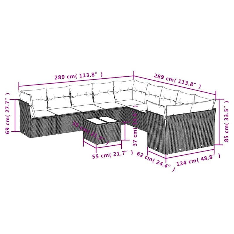 vidaXL Garden Sofa Set Grey, Dark Grey - 21.7 x 21.7 x 14.6