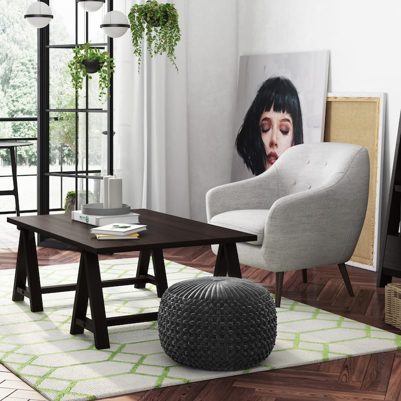 WYNDENHALL Vanessa Round Pouf in Velvet Fabric - Slate Grey