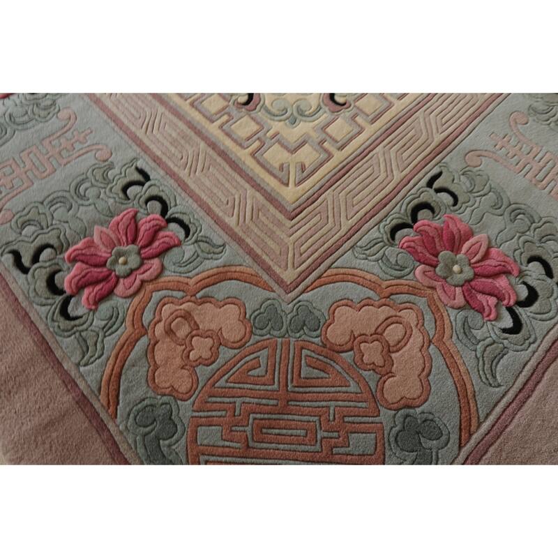 9'6''x14 Hand Knotted Wool IvoryPlush Pile Aubusson Savonnerie Traditional Rug - 9' 6'' x 14'