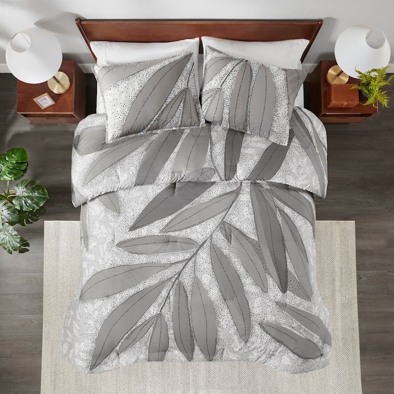 3 PCS Full/Queen Botanical Cotton Comforter Set Gray