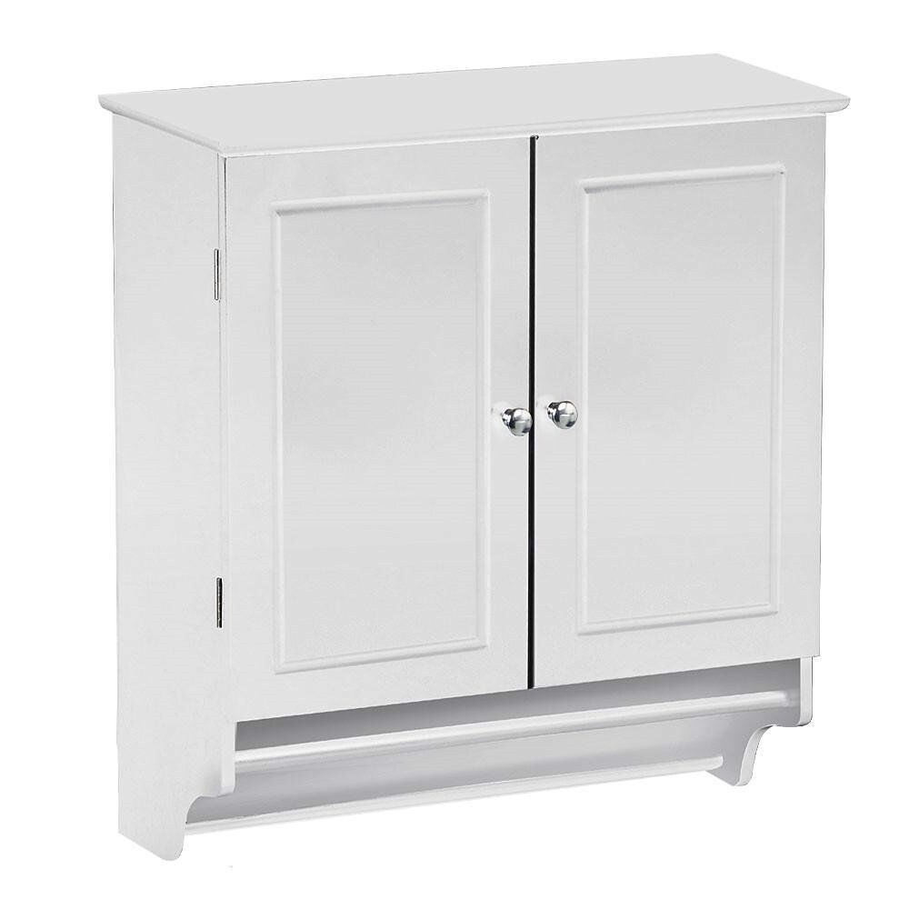 Shop White Bathroom Wall Cabinet With Storage Shelf And Towel Bar Overstock 29084443