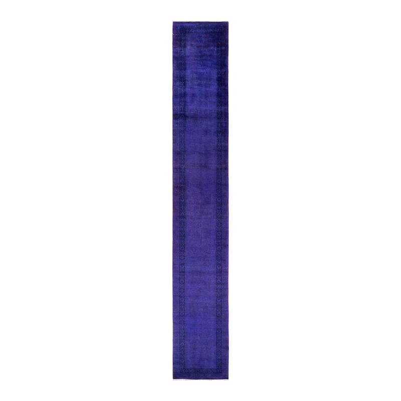 Overton Hand Knotted Wool Vintage Inspired Modern Contemporary Overdyed Purple Runner Rug - 2' 8" x 18' 0"