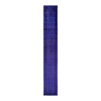 Overton Hand Knotted Wool Vintage Inspired Modern Contemporary Overdyed Purple Runner Rug - 2' 8" x 18' 0"
