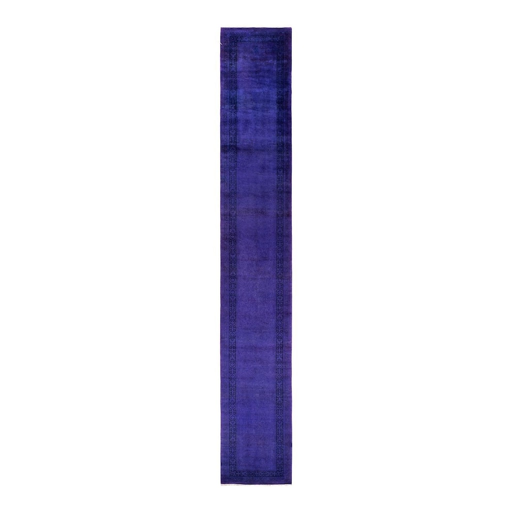 Overton Hand Knotted Wool Vintage Inspired Modern Contemporary Overdyed Purple Runner Rug - 2' 8" x 18' 0"