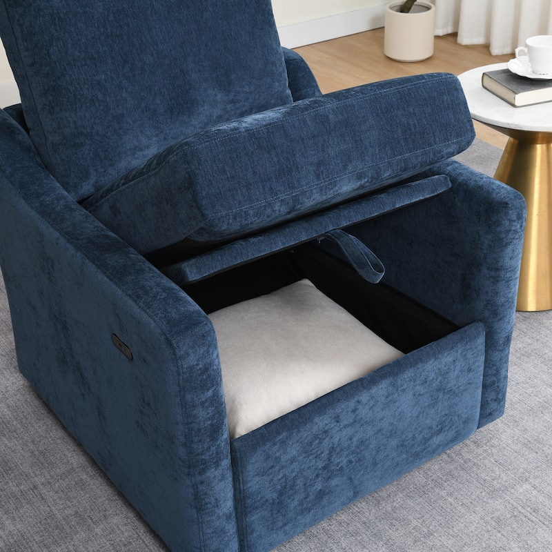 Chenille Swivel Accent Chair with USB/Type-C Charging, Book Pocket, and 360° Rotation