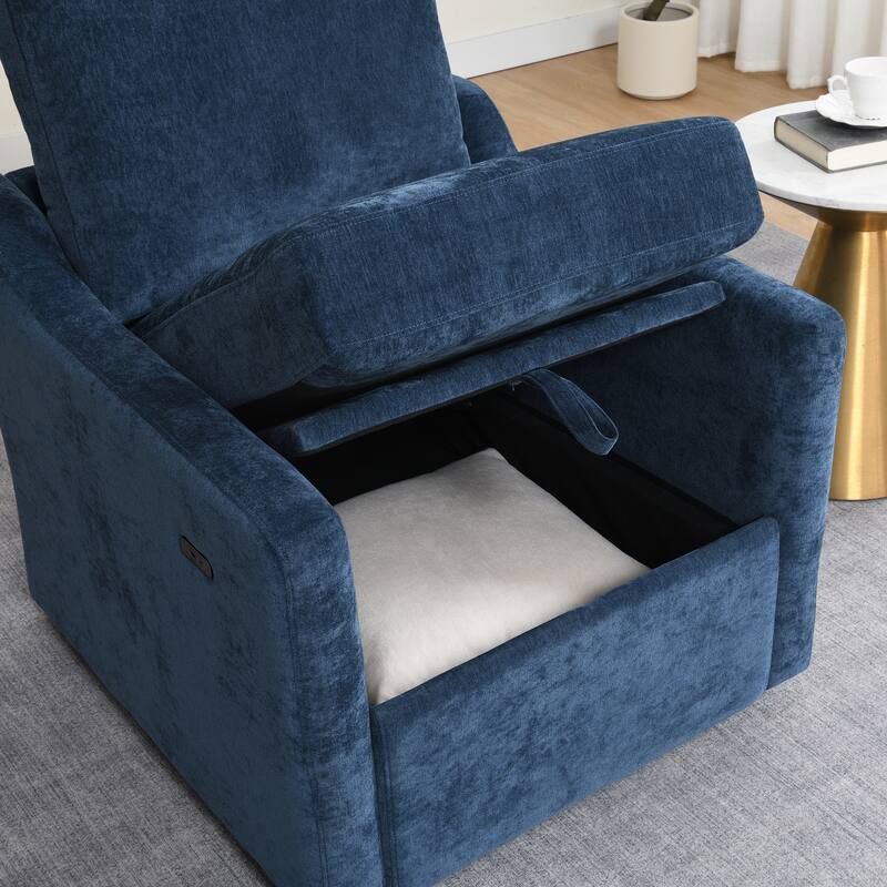 Swivel Arm Chair With Soft Chenille Fabric, Comfy Accent Chair,With Usb+Type-C Charging And Book Pocket,1 Pc