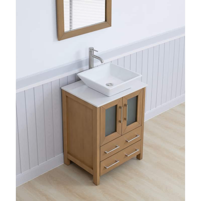 Vanity Art 24-inch Single Sink Bathroom Vanity Set With Engineered Marble Top and Free Mirror