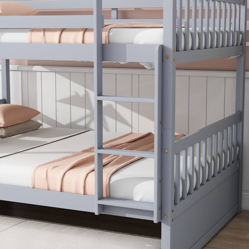 Full Over Full with Trundle, Convertible to 2 Full Platform Beds,Bunk Bed with Ladder and Safety Guardrails