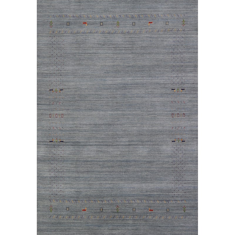 Hand Knotted Oriental 100% Wool Carpet Tribal Stripe Greys & Charcoal Gabbeh Area Rug - 8' 4'' X 5' 11''