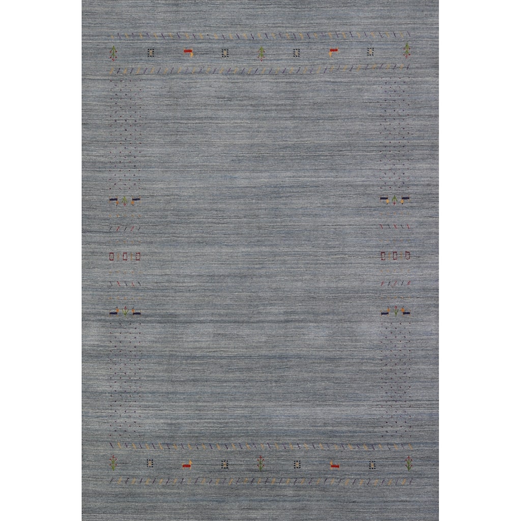 Hand Knotted Oriental 100% Wool Carpet Tribal Stripe Greys & Charcoal Gabbeh Area Rug - 8' 4'' X 5' 11''