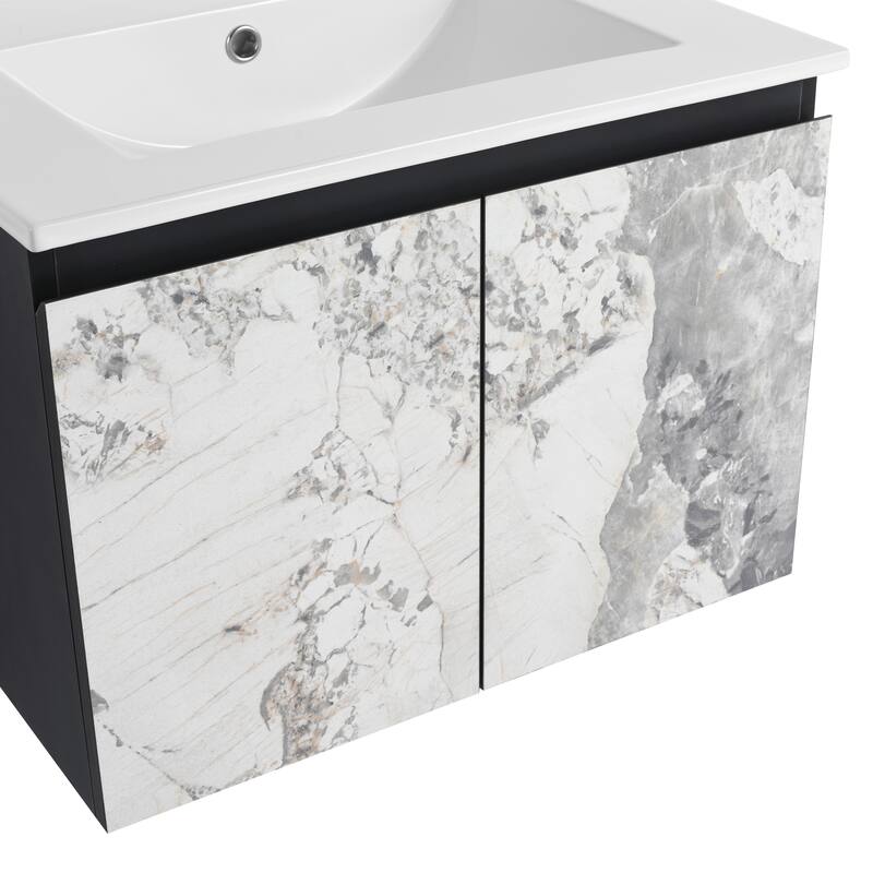 24" Floating Wall-Mounted Bathroom Vanity with Soft-Close Doors, Ceramic Sink, Eco-Friendly Plywood Base