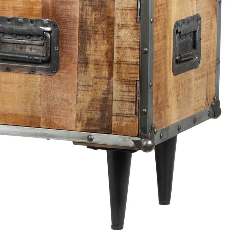 ExBrite Solid Wood Media Console 2 Doors Back Black Metal Legs for TV Table Bench Stand,Rich Rustic Oak Finish