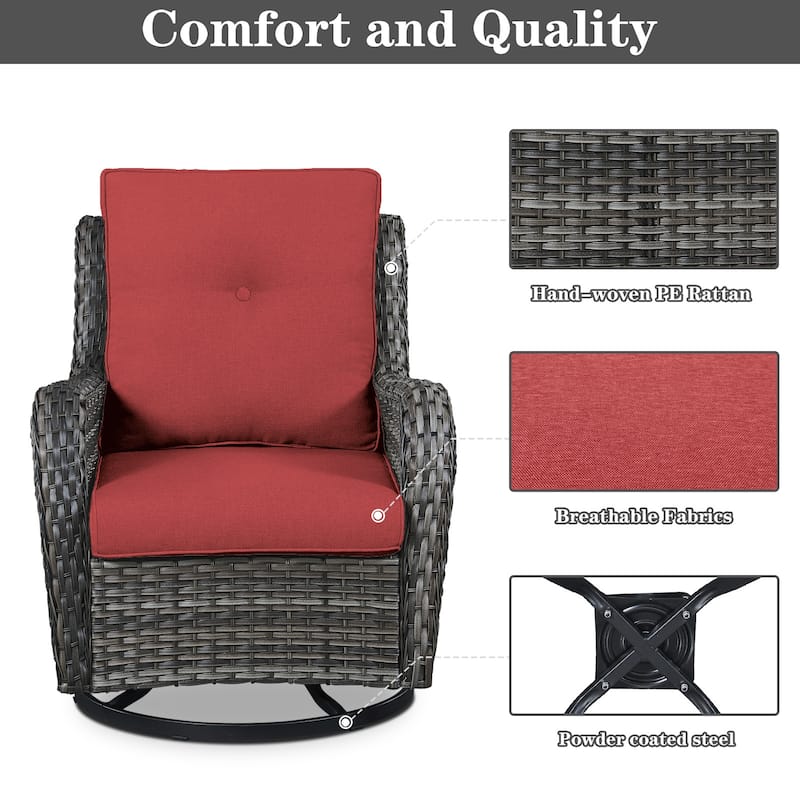 Pocassy 3-Piece Outdoor Swivel Bistro Set, Wicker Rocking Chairs
