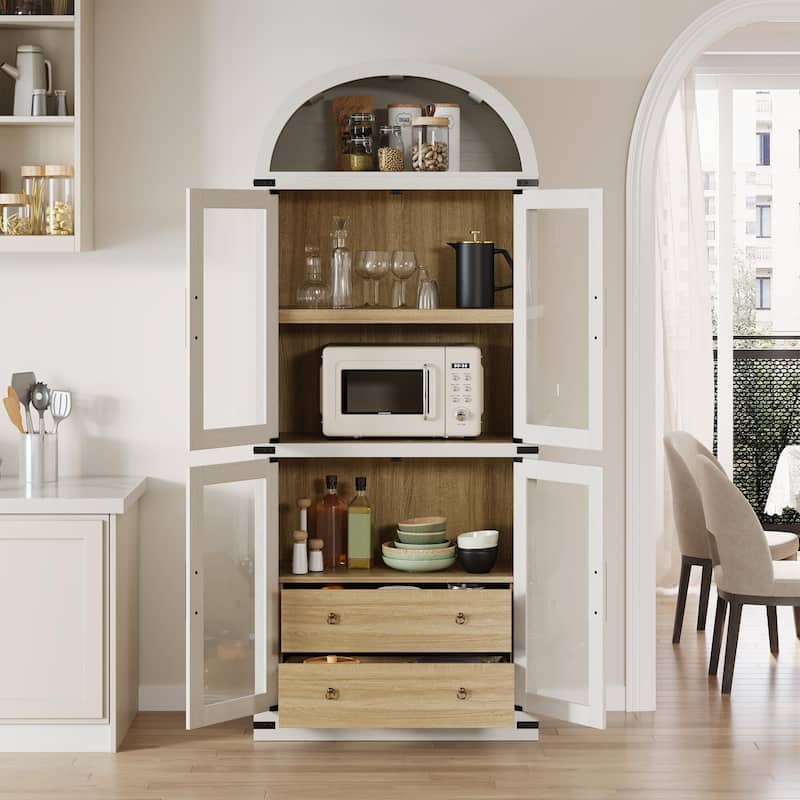 71" Tall Bookshelf, 4 Tier Book Shelf with 2 Storage Drawers, with Doors
