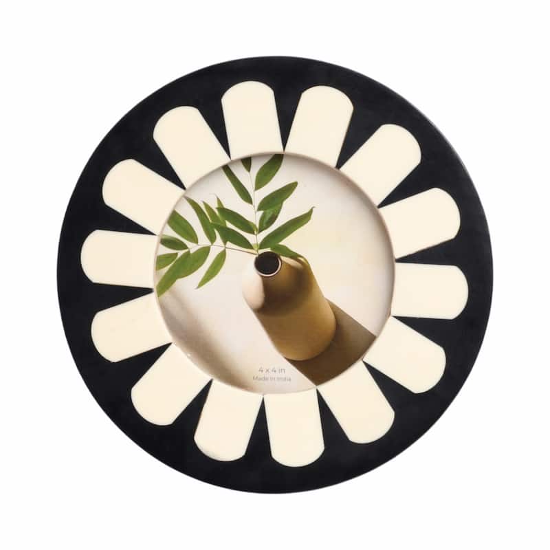 Resin Wood Photo Frame Round Petal Design for Home Office - 1" Ivory