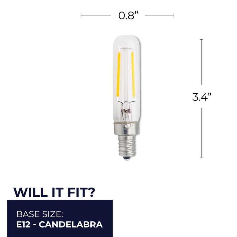 Bulbrite Pack of (4) 2.5 Watt Dimmable Clear Filament T6 Candelabra (E12) LED Bulb - 180 Lumens, 2700K, and 80 CRI