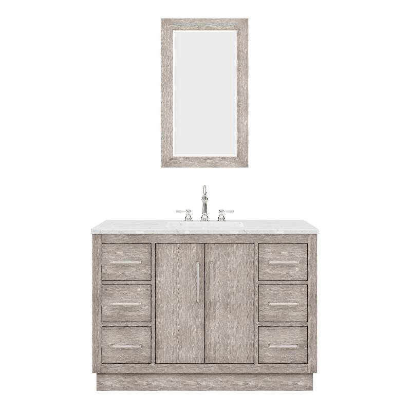 Hugo Carrara White Marble Countertop Vanity with Rectangular Mirror