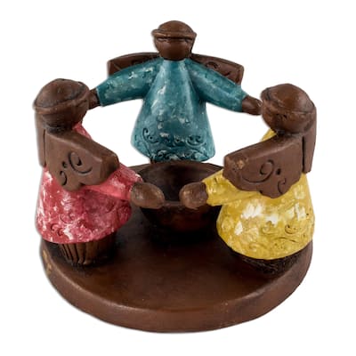 Novica Handmade Angel Ceremony Ceramic Tealight Candleholder