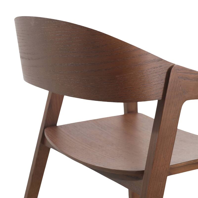 Dining Chair in Oak Wood with Open Back Design and Armrests Set of 2 Rivo Series