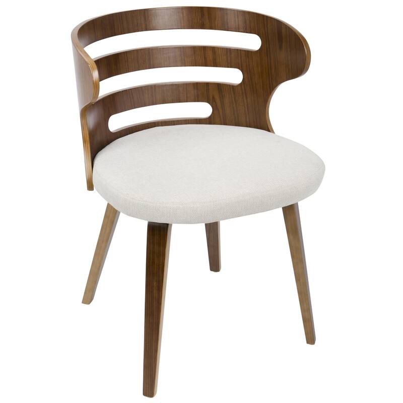 28" Brown Walnut and Cream Fabric Cosi Mid-Century Modern Dining Chair